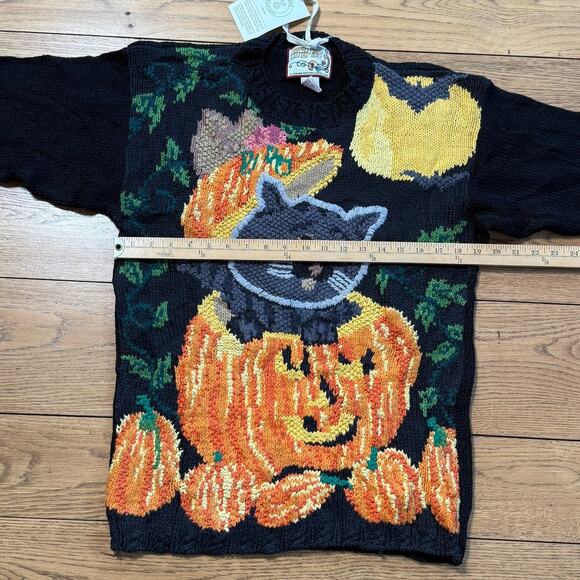 Vintage Crystal Kobe Halloween Fall Cat Sweater SZ M Deadstock READ - Picture 3 of 5